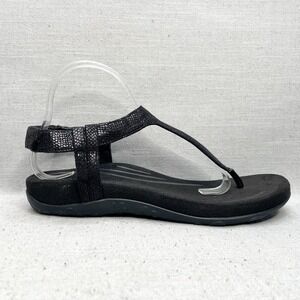 Aetrex‎ Sandals Womens 10.5 Jane Thong Shoes Black Slingback T Strap Comfort